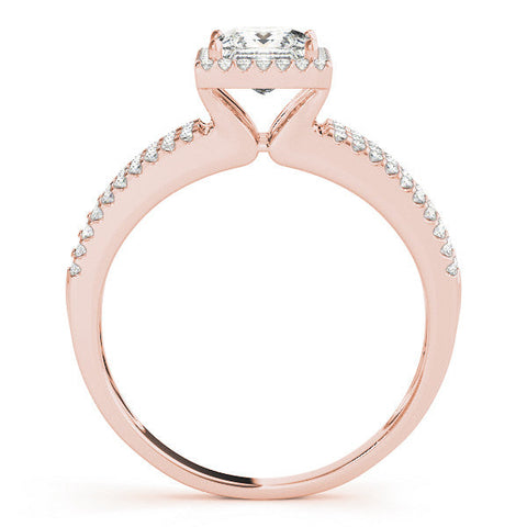 Rose gold Princess Cut Halo Diamond Engagement Ring with Split Shank and Four-Prong Setting