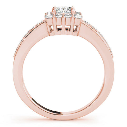 Rose gold Princess Cut Halo Diamond Pavé Engagement Ring with Milgrain Detailing