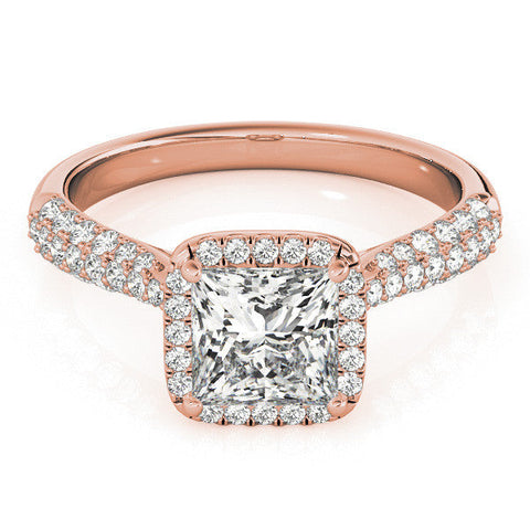 Rose gold Princess Cut Halo Pave Band Four-Prong Setting Ring