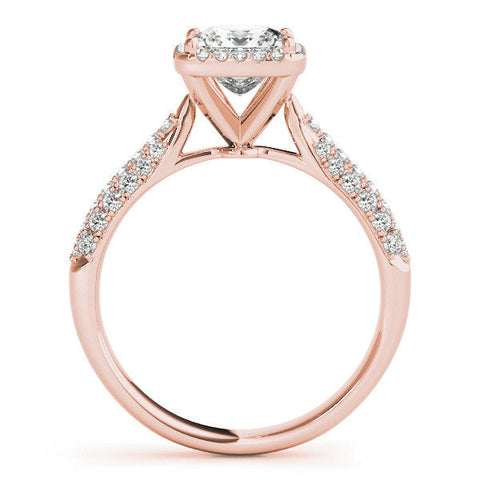 Rose gold Princess Cut Halo Pave Band Four-Prong Setting Ring