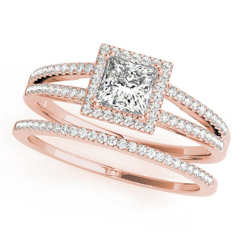 Rose gold Princess Cut Halo Split Shank Engagement Ring
