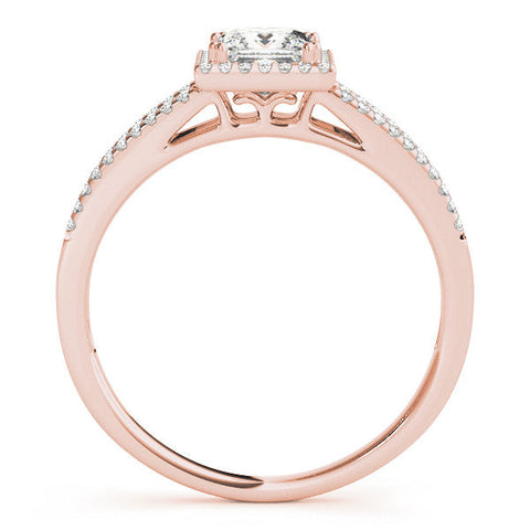 Rose gold Princess Cut Halo Split Shank Engagement Ring