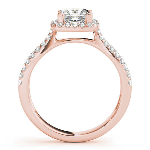 Rose gold Princess Cut Halo Split Shank Pave Set Ring
