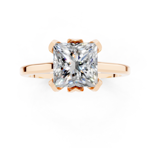 Rose gold Princess Cut Solitaire Diamond Ring with Flower-Prong Setting and Classic Band