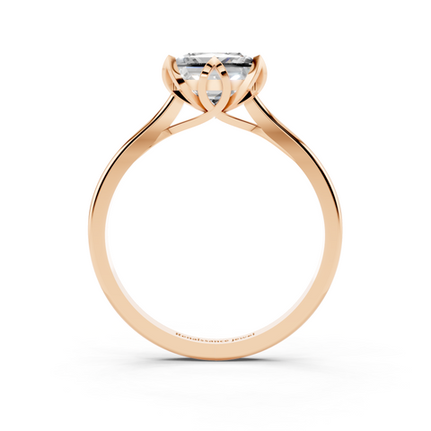 Rose gold Princess Cut Solitaire Diamond Ring with Flower-Prong Setting and Classic Band