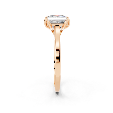 Rose gold Princess Cut Solitaire Diamond Ring with Flower-Prong Setting and Classic Band