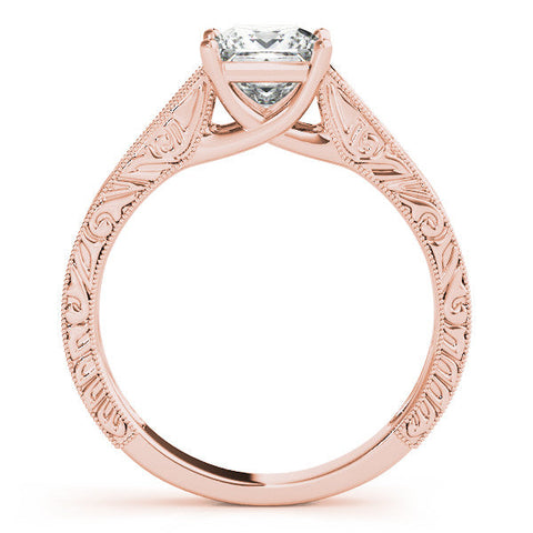Rose gold Princess Cut Solitaire Engraved Band with Four-Prong Setting