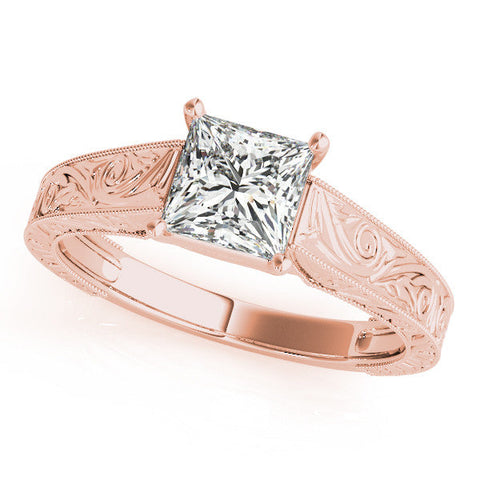 Rose gold Princess Cut Solitaire Engraved Band with Four-Prong Setting