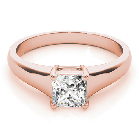 Rose gold Princess Cut Solitaire Ring with Split Shank and Four-Prong Setting