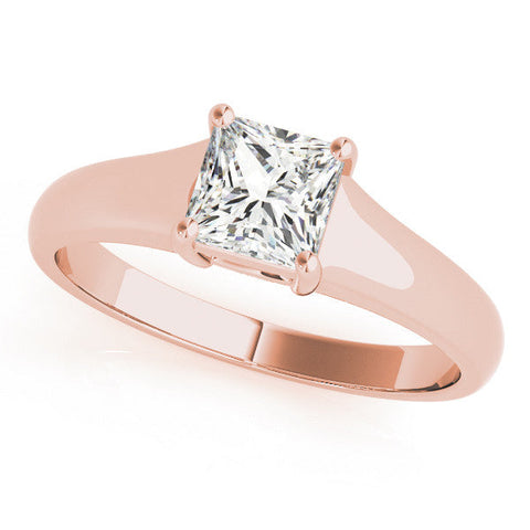 Rose gold Princess Cut Solitaire Ring with Split Shank and Four-Prong Setting