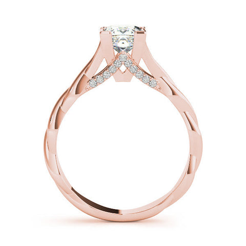 Rose gold Princess Cut Solitaire Twist Band Ring with Channel Prong Setting
