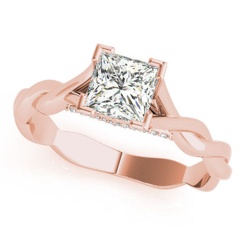 Rose gold Princess Cut Solitaire Twist Band Ring with Channel Prong Setting