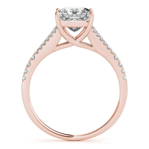 Rose gold Princess Cut Split Shank Pave Engagement Ring with Four-Prong Setting