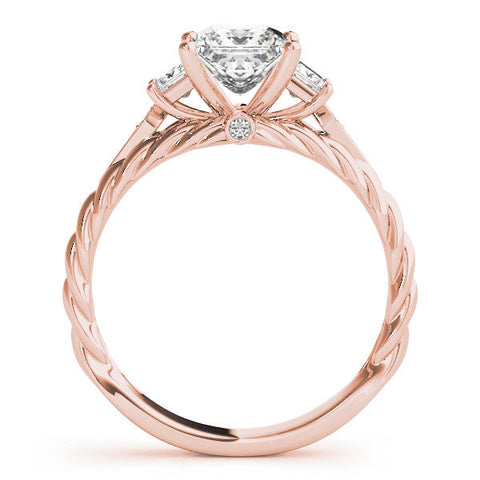 Rose gold Princess Cut Three-Stone Braided Band Ring with Four-Prong Setting