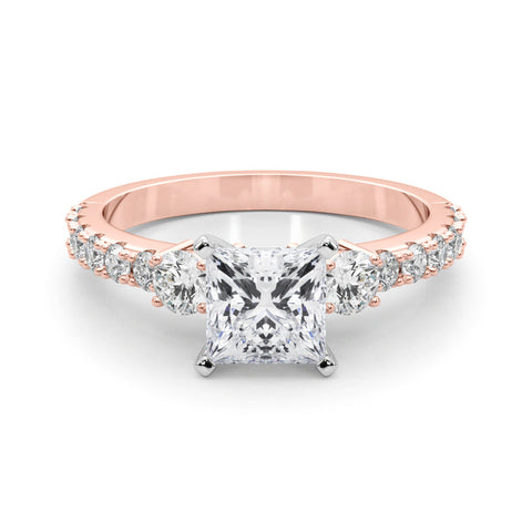 Rose gold Princess Solitaire Twist Band with Pavé Setting and Four-Prong Setting