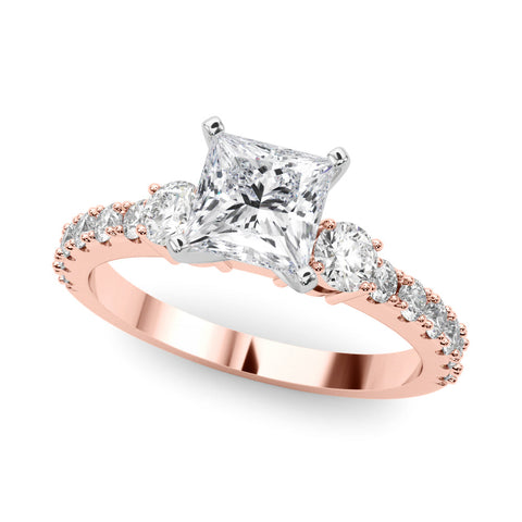 Rose gold Princess Solitaire Twist Band with Pavé Setting and Four-Prong Setting