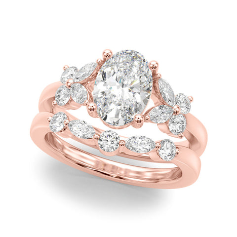 Rose gold Princess Diamond Floral Cluster Ring with Solitaire Band and Prong Setting