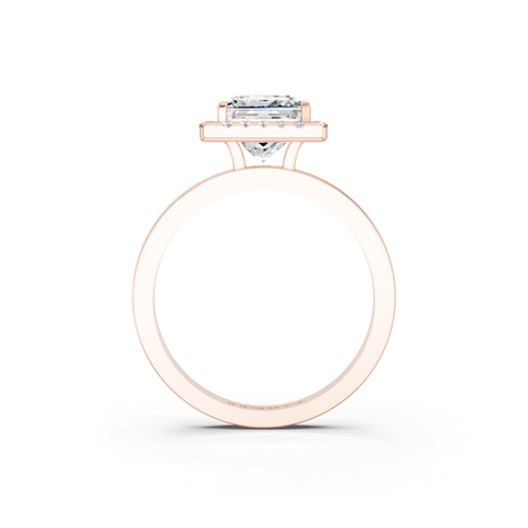 Rose gold Princess Halo Diamond Solitaire with Pavé Band and Four-Prong Setting