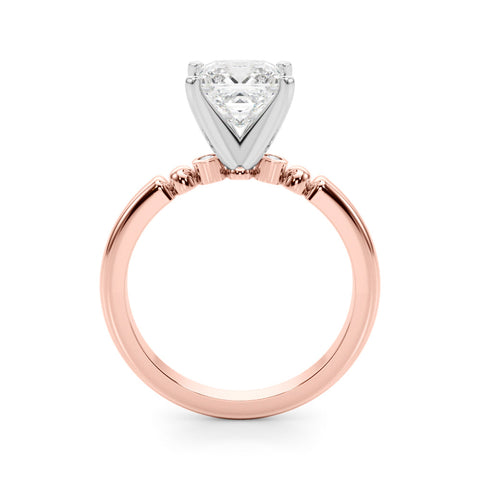 Rose gold Princess Solitaire Beaded Band with Four-Prong Setting