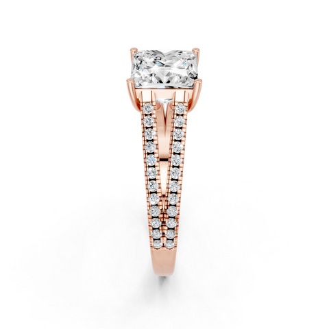Rose gold Princess Solitaire Split Shank Pavé Diamond Engagement Ring