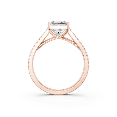 Rose gold Princess Solitaire Split Shank Pavé Diamond Engagement Ring