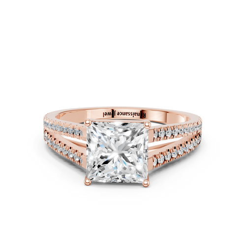 Rose gold Princess Solitaire Split Shank Pavé Diamond Engagement Ring