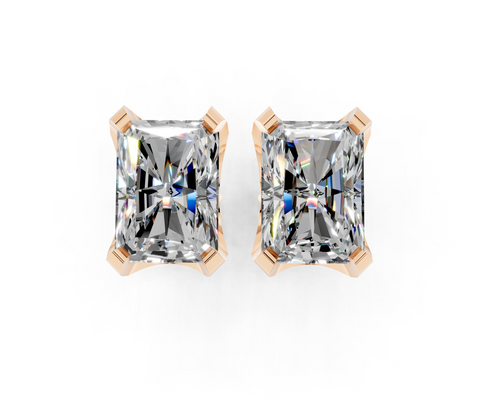 Rose gold Radiant Brilliant Diamond Stud Earrings
