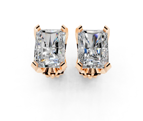 Rose gold Radiant Brilliant Diamond Stud Earrings