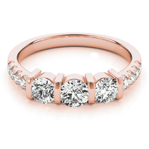 Rose gold Round Brilliant Trilogy Channel Set Diamond Ring with Bar Prongs
