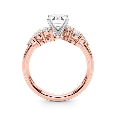 Rose gold Emerald Cluster Diamond Engagement Ring with Pavé Band and Four-Prong Setting