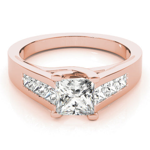 Rose gold Princess Cut Channel Set Solitaire Ring with Four-Prong Setting