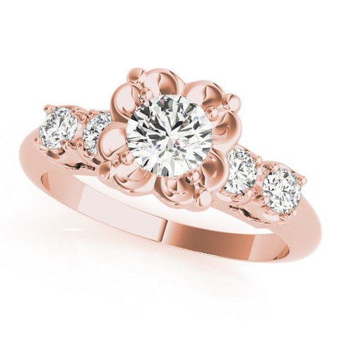 Rose gold Round Cut Diamond Floral Halo Engagement Ring with Shared Prong Setting