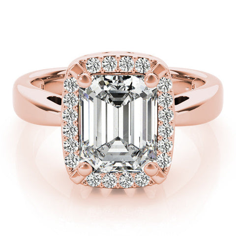 Rose gold Radiant Cut Diamond Halo Engagement Ring with Split Shank and Four-Prong Setting
