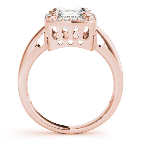 Rose gold Radiant Cut Diamond Halo Engagement Ring with Split Shank and Four-Prong Setting