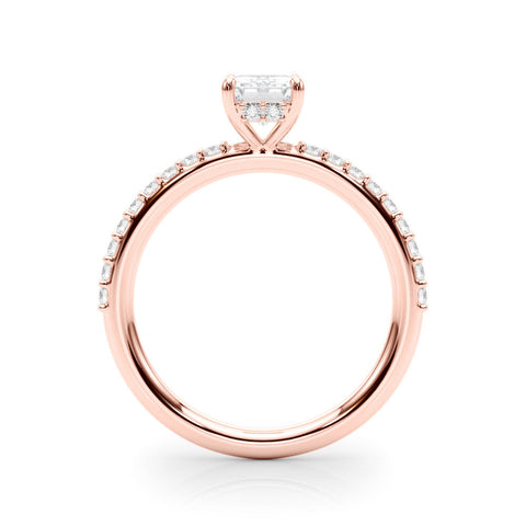 Rose gold Emerald Cut Diamond Pavé Band Ring with Four-Prong Setting