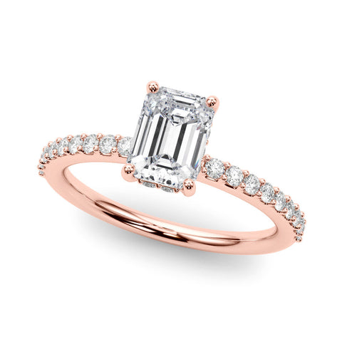 Rose gold Radiant Cut Diamond Pavé Band Ring with Four-Prong Setting