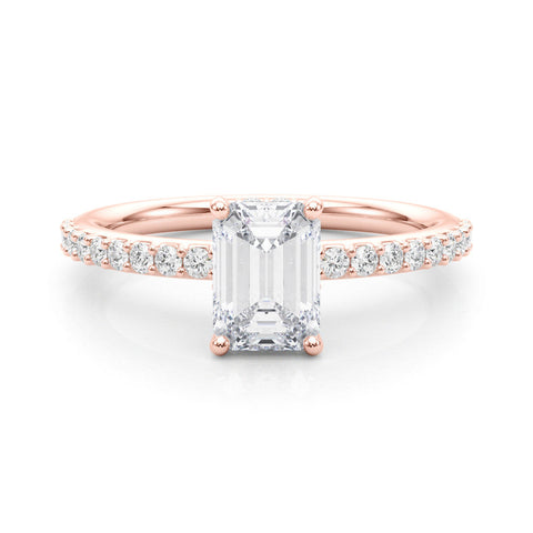 Rose gold Emerald Cut Diamond Pavé Band Ring with Four-Prong Setting