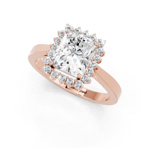 Rose gold Radiant Cut Diamond Pavé Band Solitaire Ring with Four-Prong Setting