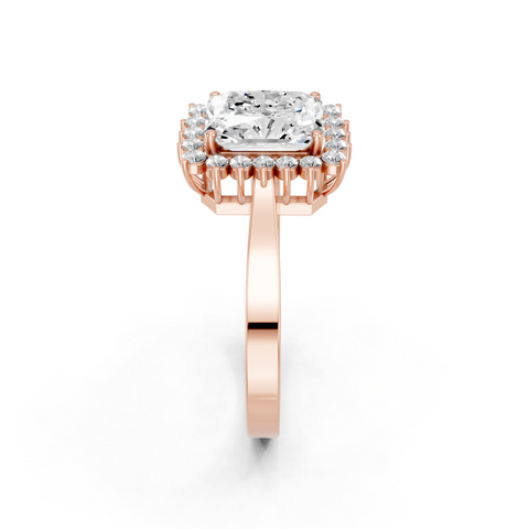 Rose gold Radiant Cut Diamond Pavé Band Solitaire Ring with Four-Prong Setting