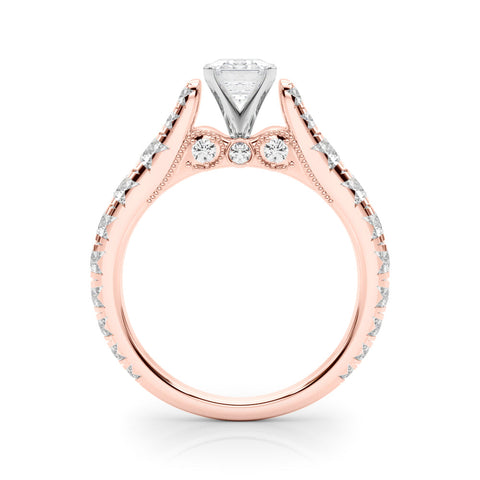 Rose gold Emerald Cut Diamond Pavé Band Solitaire with Four-Prong Setting