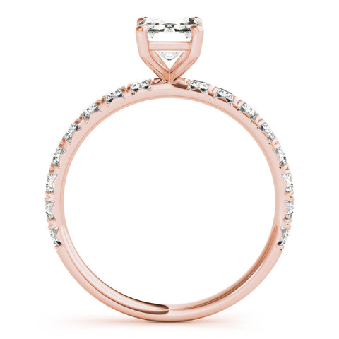 Rose gold Emerald Cut Diamond Pavé Band with Four-Prong Setting