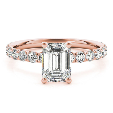 Rose gold Emerald Cut Diamond Pavé Band with Four-Prong Setting