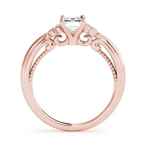 Rose gold Emerald Cut Diamond Solitaire with Pavé Band and Four-Prong Setting