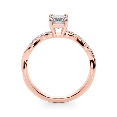 Rose gold Emerald Cut Diamond Twist Band Solitaire with Prong Setting