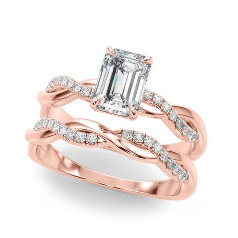 Rose gold Emerald Cut Diamond Twist Band Solitaire with Prong Setting