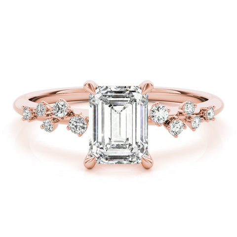 Rose gold Emerald Cut Diamond Vine Band with Four-Prong Setting