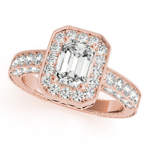 Rose gold Radiant Cut Halo Diamond Pave Band Ring with Four-Prong Setting