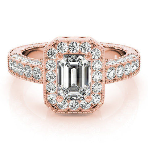 Rose gold Radiant Cut Halo Diamond Pave Band Ring with Four-Prong Setting
