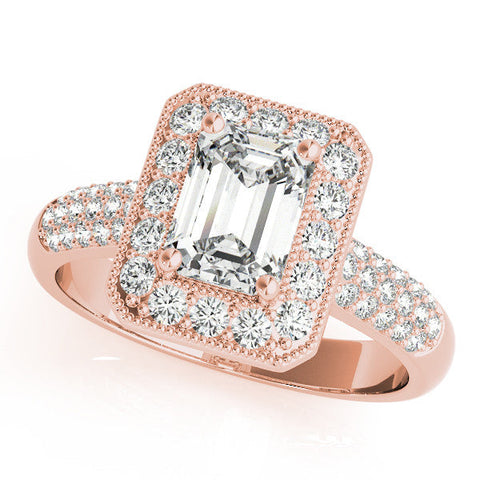 Rose gold Radiant Cut Halo Diamond Pave Band with Four-Prong Setting