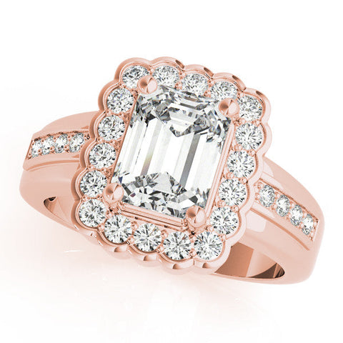 Rose gold Radiant Cut Halo Pave Band Four-Prong Ring